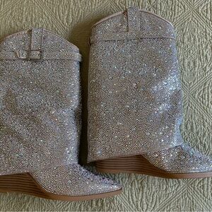 Madden Girl Silver Sparkly Heeled Boots